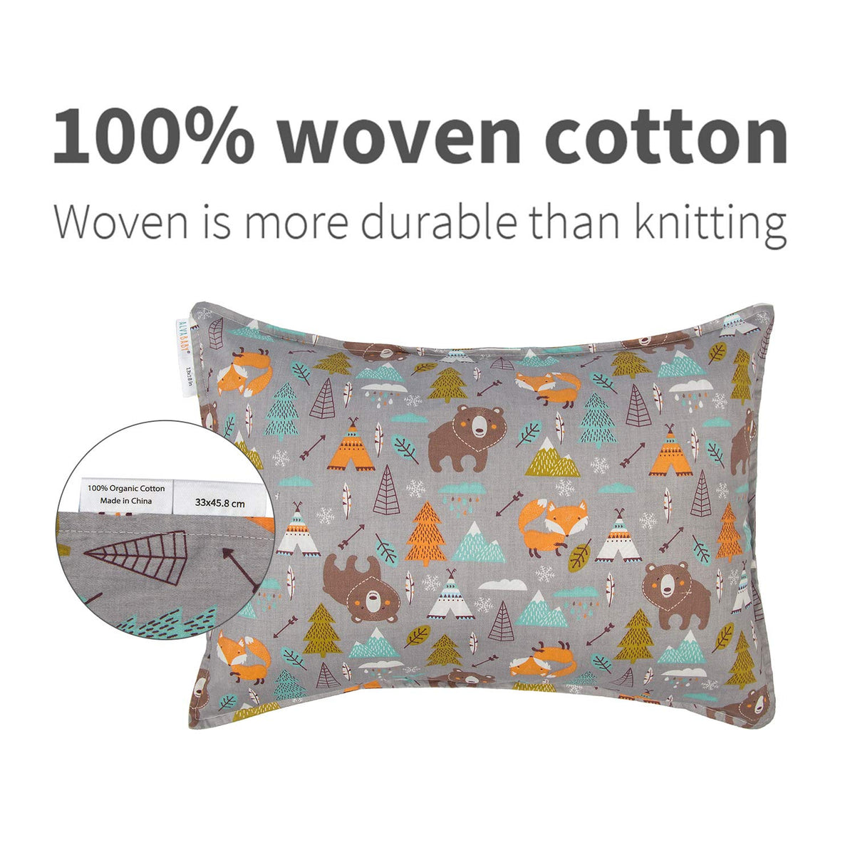 ALVABABY Toddler Pillowcases 2 Pack Organic Cotton Kids Pillow Cover Fit 13"x 18" or 14"x20"