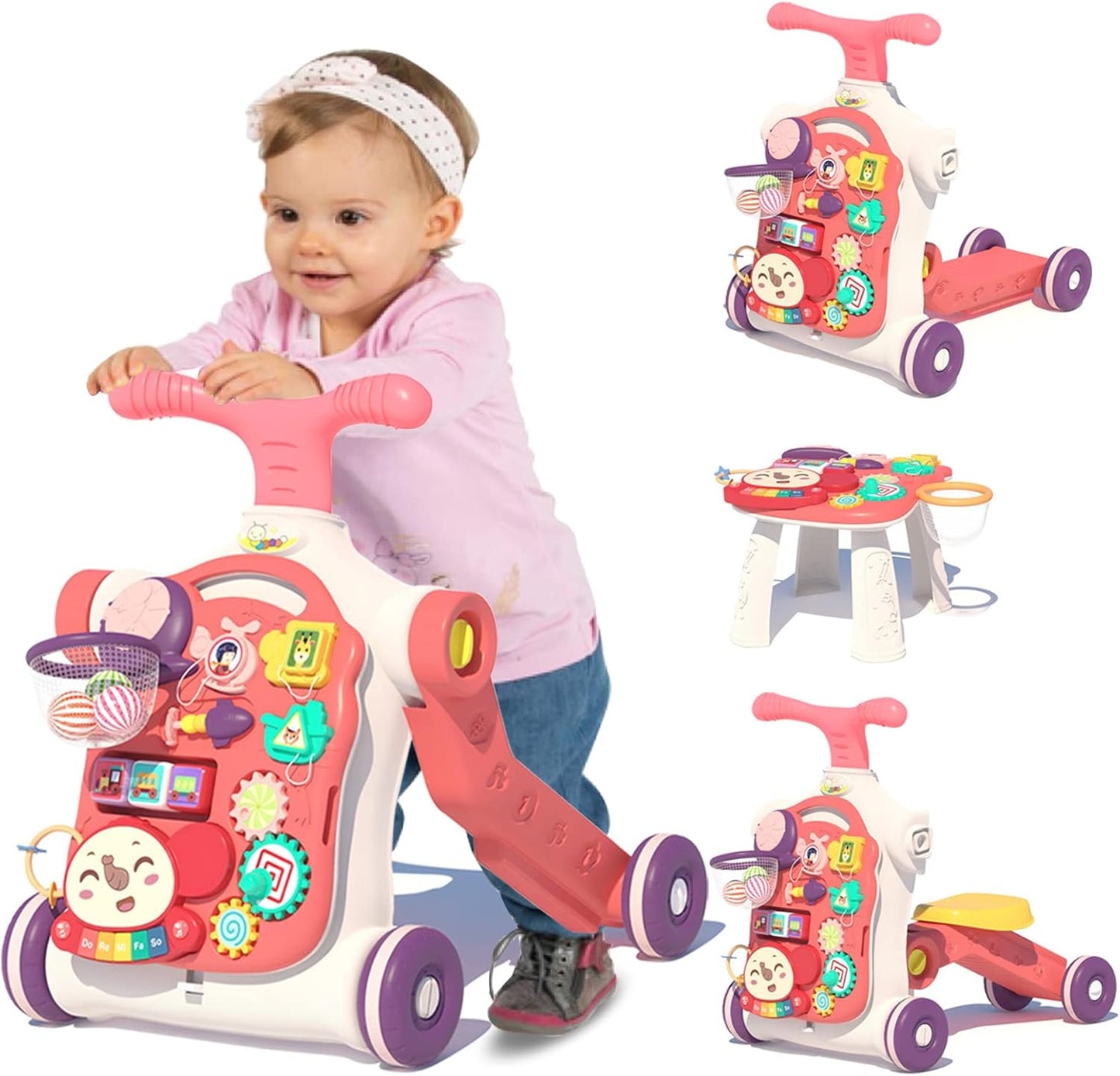 QDRAGON 5 in 1 Walker for Baby Girl, Baby Push Walkers, Assemble as Scooter/Motorbike/Activity