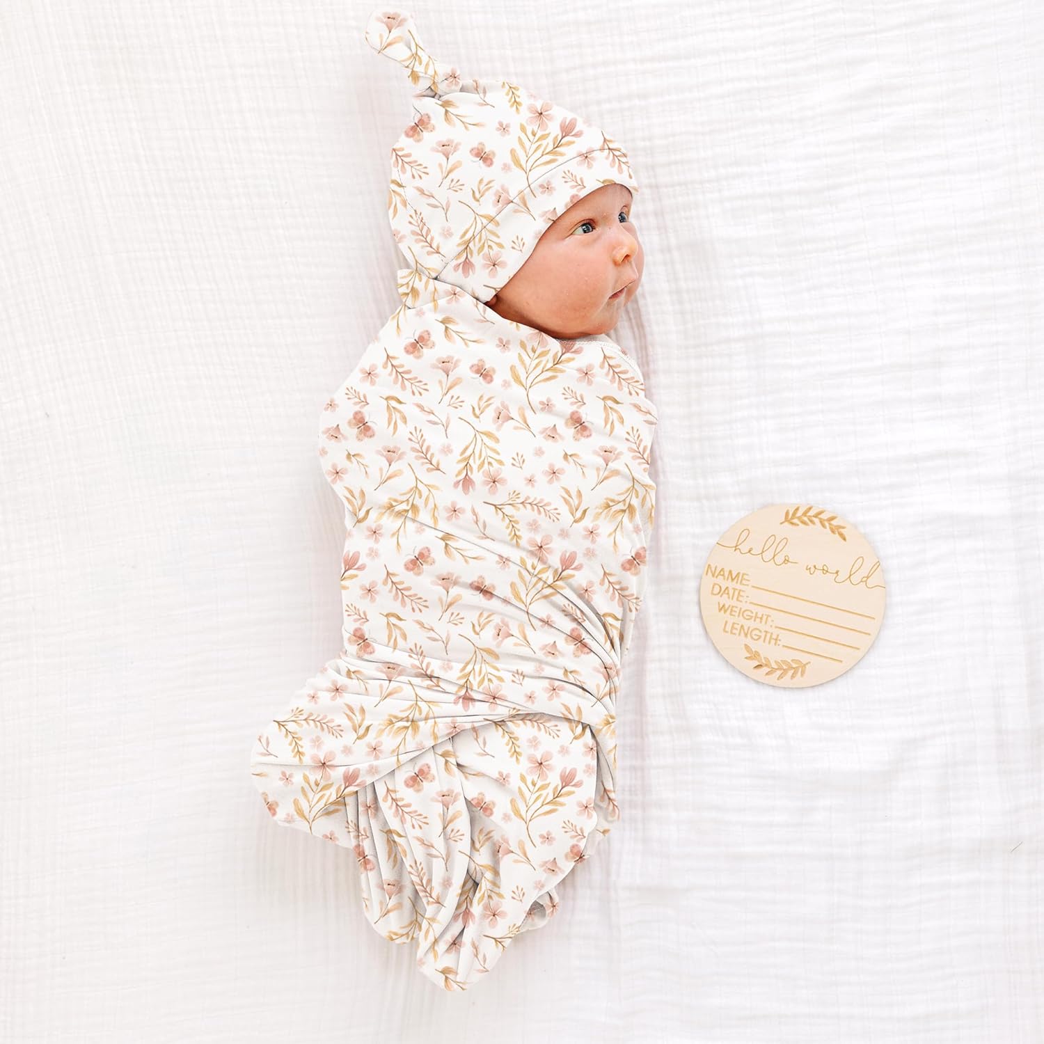 Konssy Baby Girl Newborn Receiving Blanket with Matching Headband and Beanie Set Baby Swaddle