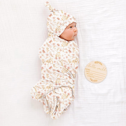 Konssy Baby Girl Newborn Receiving Blanket with Matching Headband and Beanie Set Baby Swaddle