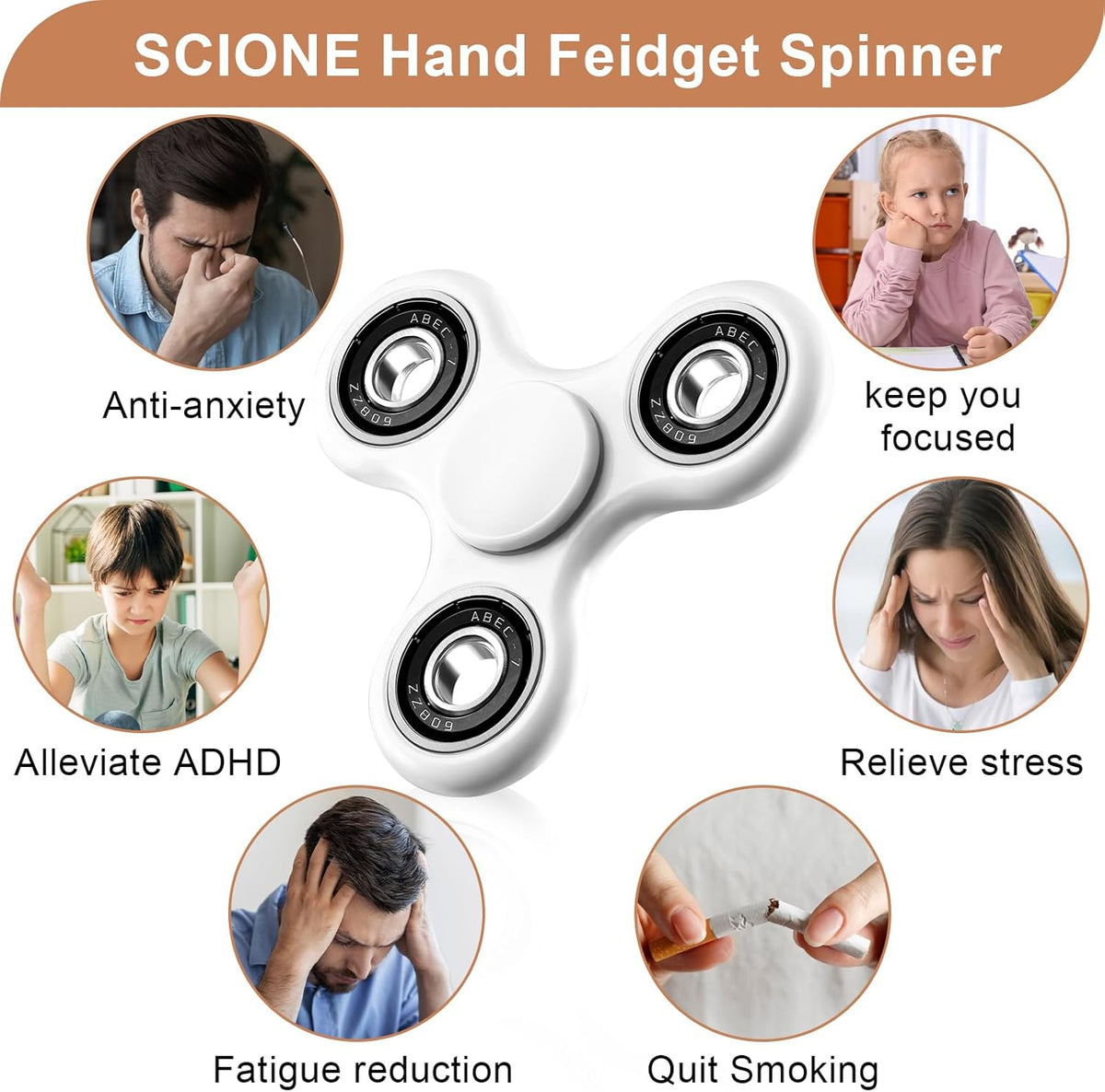SCIONE Fidget Spinner Toy 1 Pack, Stress Anxiety Relief Sensory Fidget Toys for Kids Adults, Cool