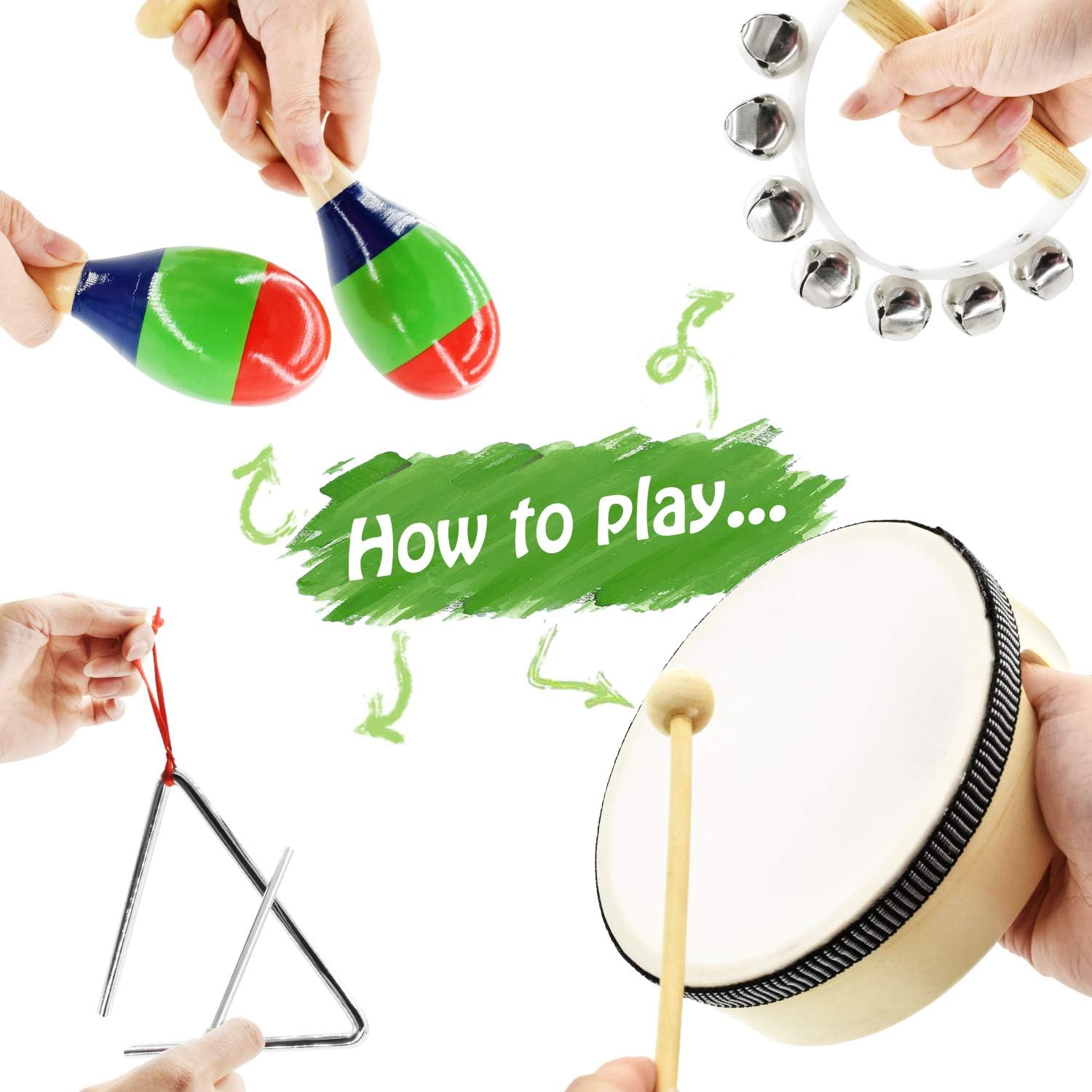 MUSICUBE 7 Pcs Musical Instrument Toys Set for Kids Wooden Percussion Instrument with Hand Drum