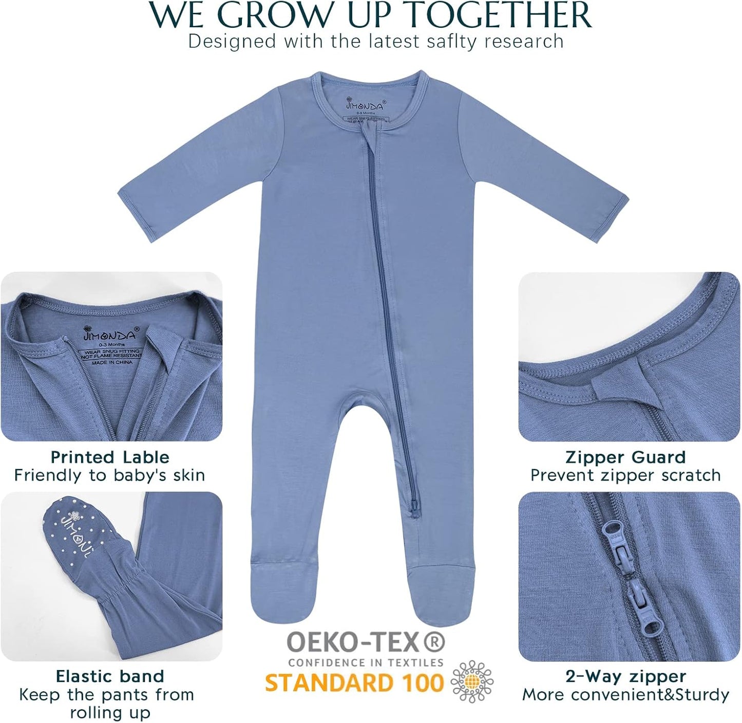 Jimonda Baby Romper Boys Girls Bamboo Pajamas 2-Way Zipper Footed Unisex Zip-Up Sleepers Sleep and