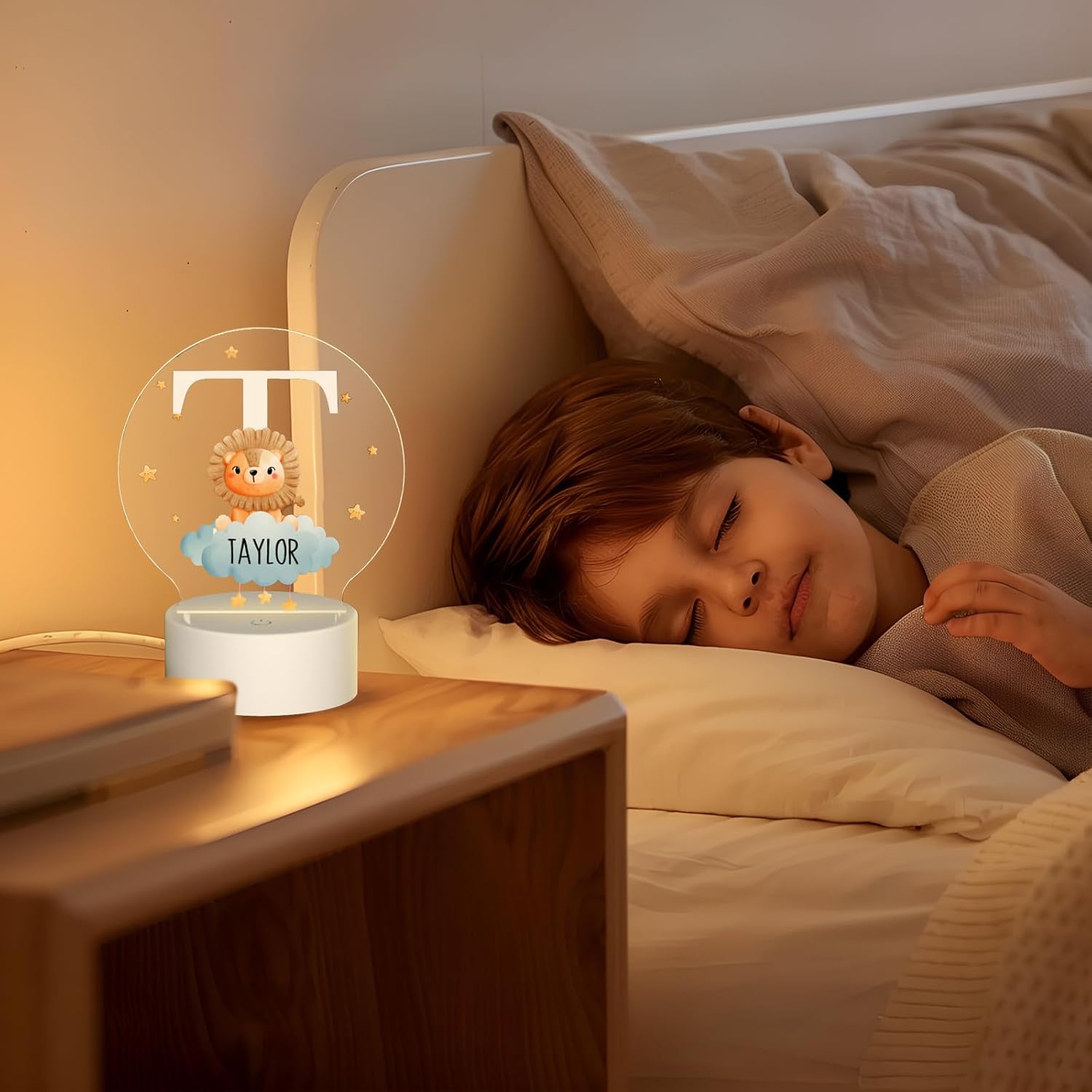 Personalized Cute Forest Animal Night Light for Kids,Custom Name Touch Control Nursery Lamp,3 Color