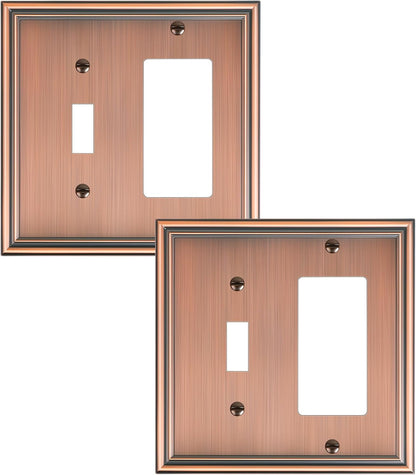 2-Pack Combo Toggle/Decorator Light Switch Cover Plate, Antique Copper Decorative Electrical Outlet