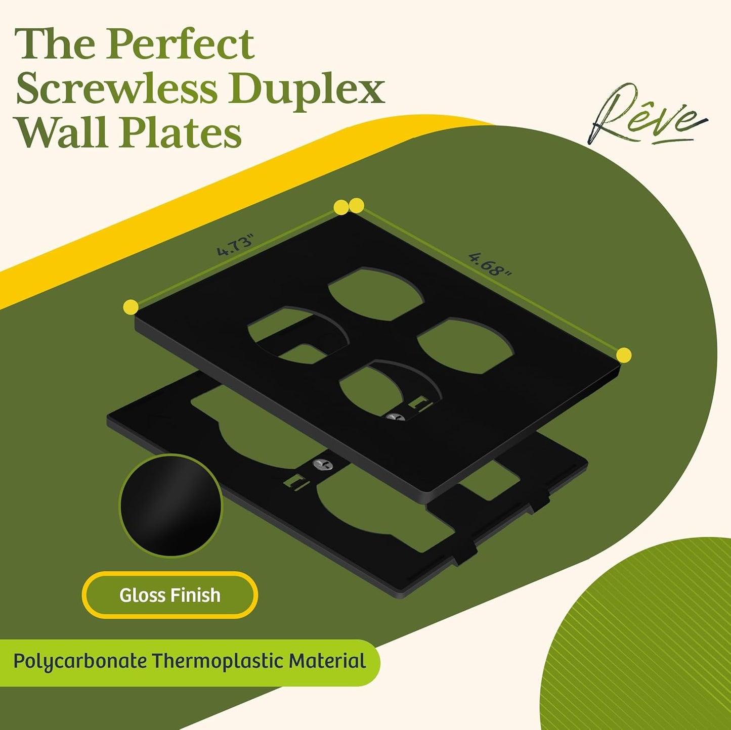 TG Screwless Duplex Wall Plate, Child Safe Double Receptacle Outlet Cover, Standard Size, 2-Gang