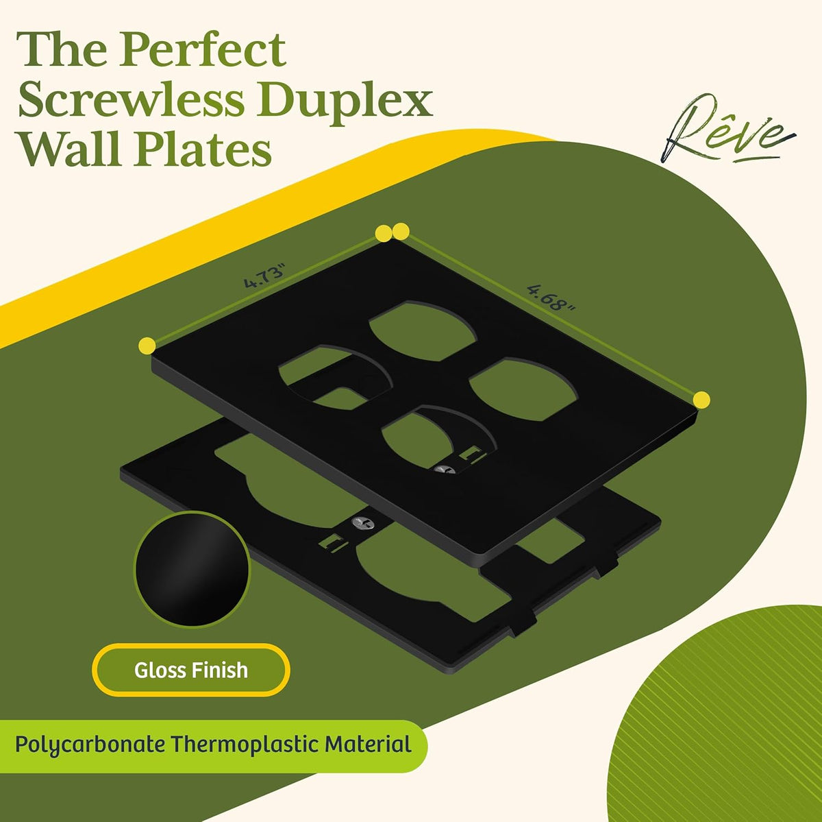 TG Screwless Duplex Wall Plate, Child Safe Double Receptacle Outlet Cover, Standard Size, 2-Gang