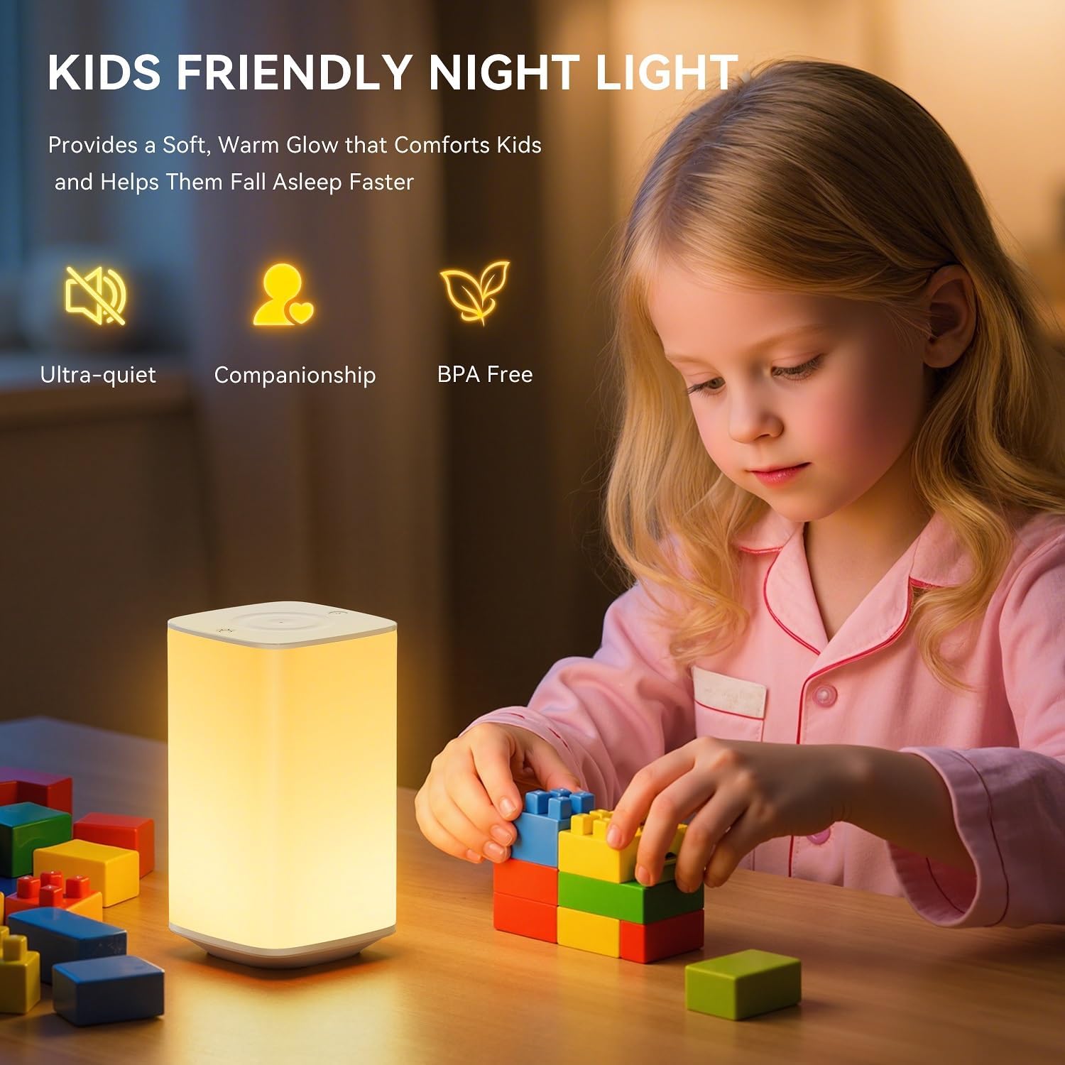 Nursery Night Light for Baby, Portable Night Lamp with LED Stepless Dimming & 256 RGB Colors for