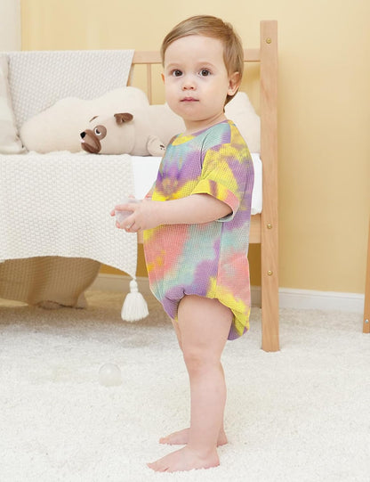 Jimonda Baby Bodysuit Newborn Tie Dye Clothes Infant Waffle One Piece Romper Baby Boys Girls Short