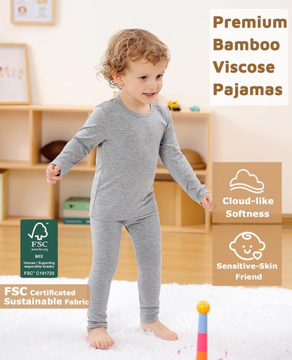 JunNeng Bamboo Viscose Pajamas for Toddler Baby, Boys Girls Solid Snug Fit Pajamas Long Sleeve