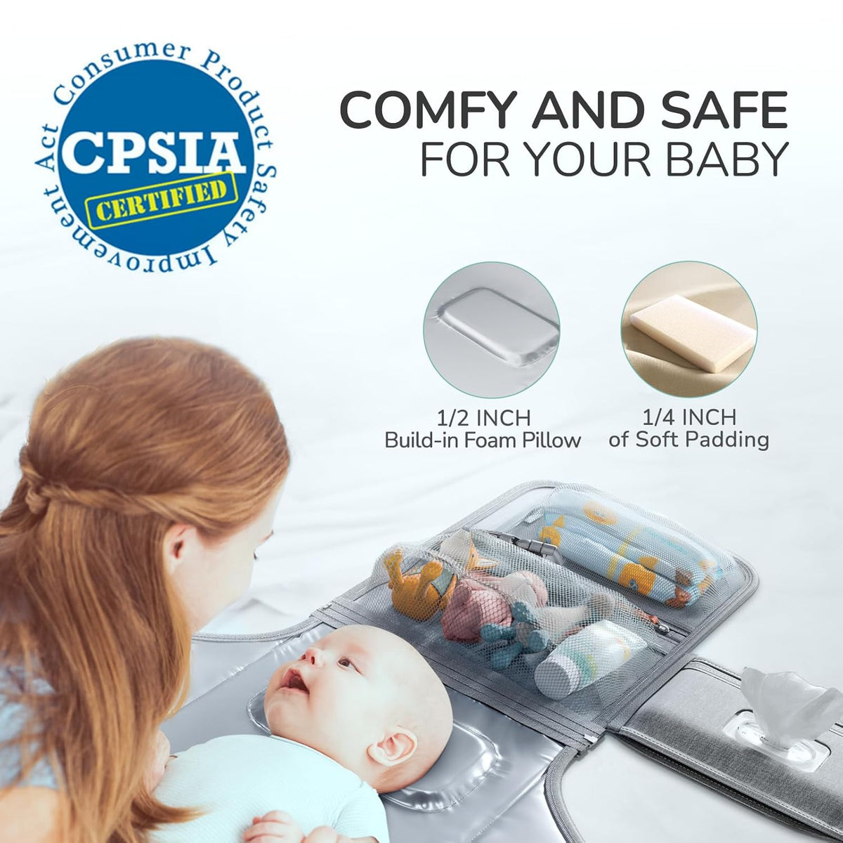 Portable Diaper Changing Pad for Baby, Detachable Travel Changing Pad with Baby Wipes Pocket, Gifts