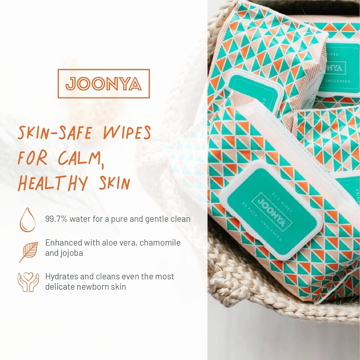 JOONYA Unscented Baby Wipes — Plant-Based, Fragrance-Free Diaper Wipes | Hypoallergenic, Non-Toxic