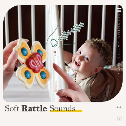 ALASOU 3PCS Suction Cup Spinner Toys for 1 Year Old Boy Girl|Spinning Tops Bath Toys for Kids Ages