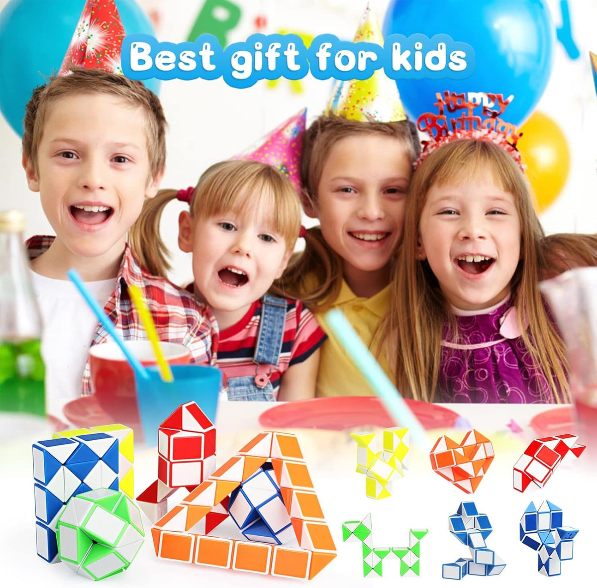 Ganowo 24 Pack Fidget Snake Cube, Mini Twist Puzzle Party Bag Fillers Bulk Toys for Kids Teens