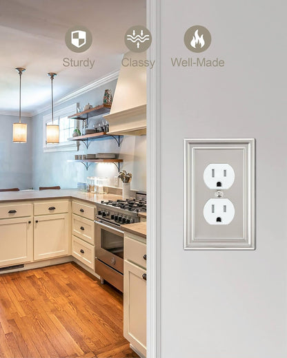 6-Pack Satin Nickel Outlet Cover, Single Duplex Wall Plate for Electrical Outlet, Light Switch