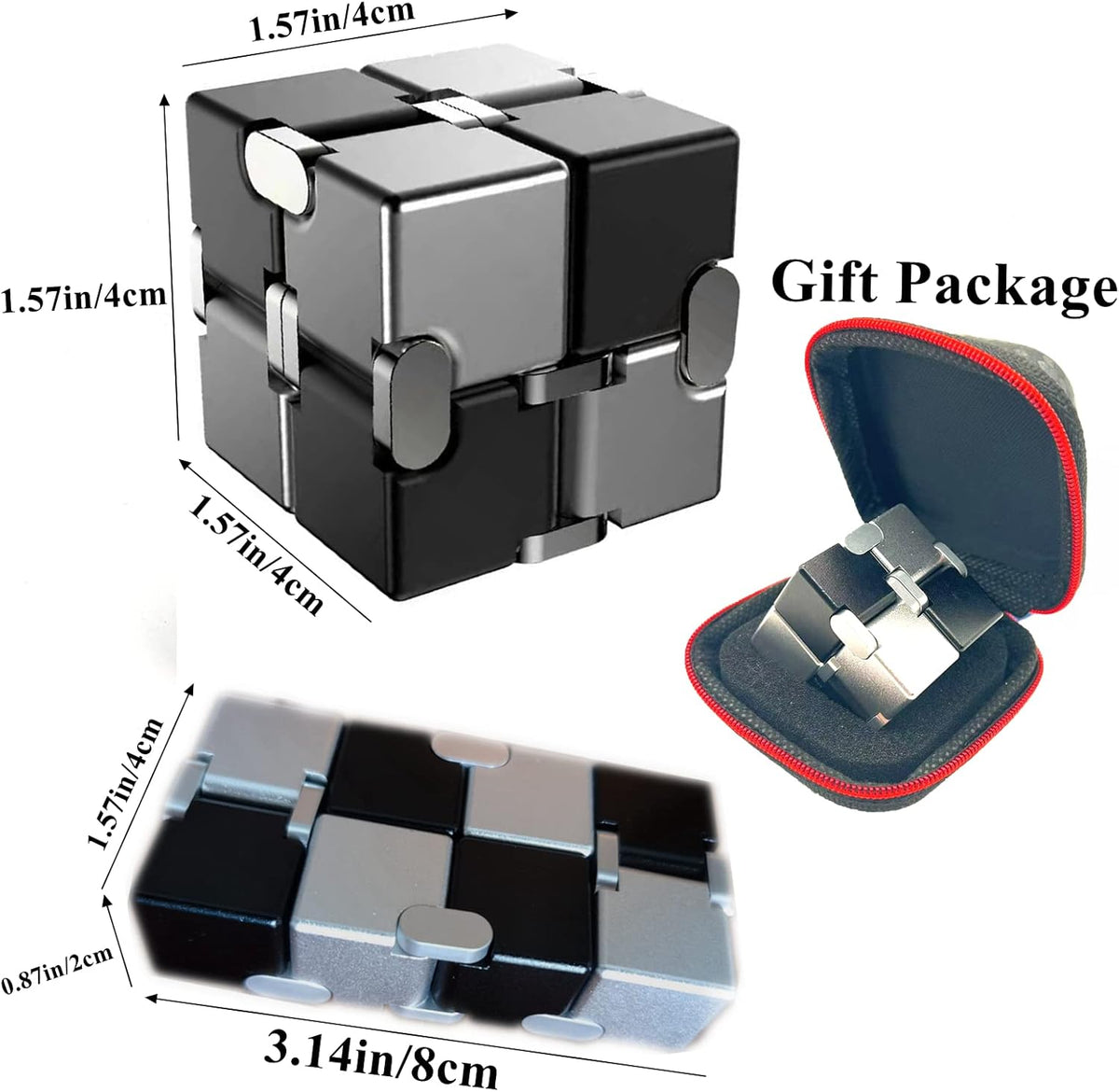 Metal Fidget Toys Infinity Cube for Men Anxiety Stress Relief Aluminum Alloy Material (Black &
