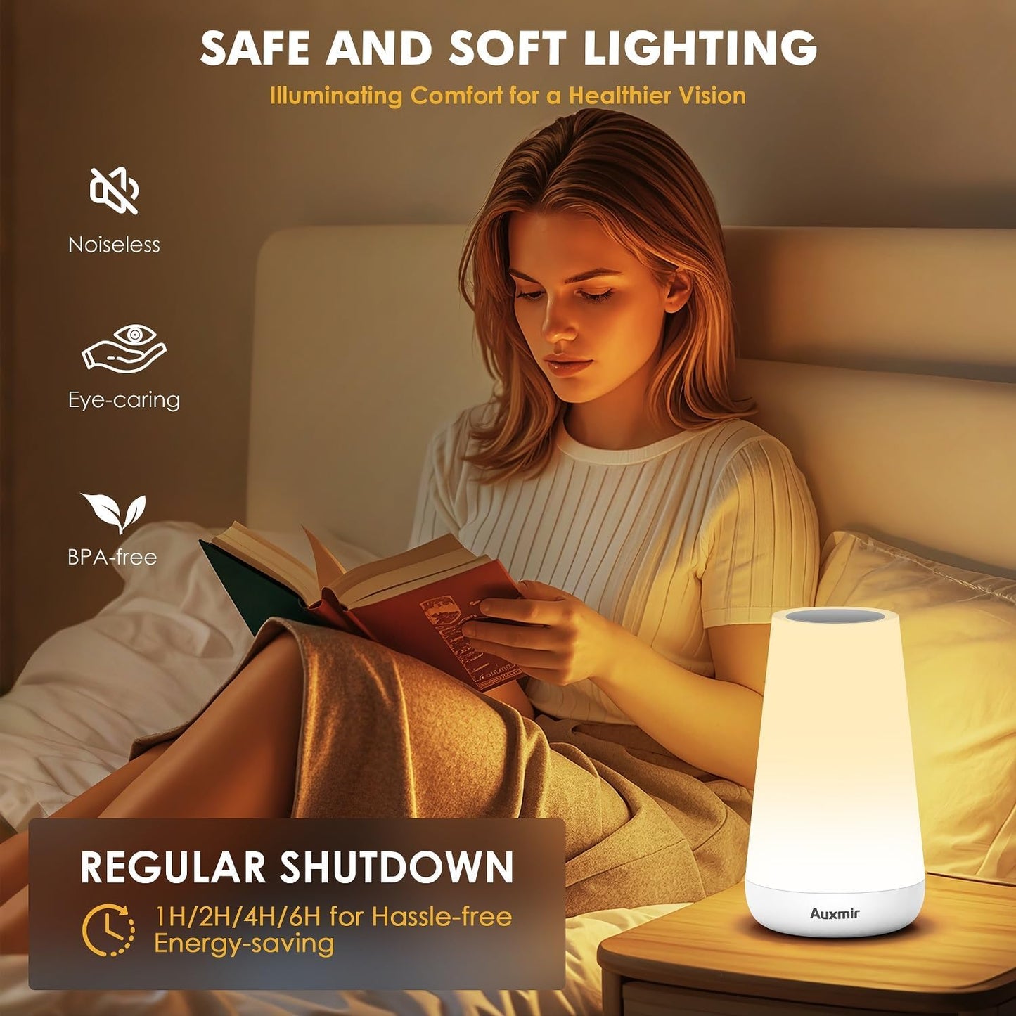 Night Light, Dimmable Touch Lamp for Bedroom, Portable Rechargeable Bedside Table Lamp for Baby