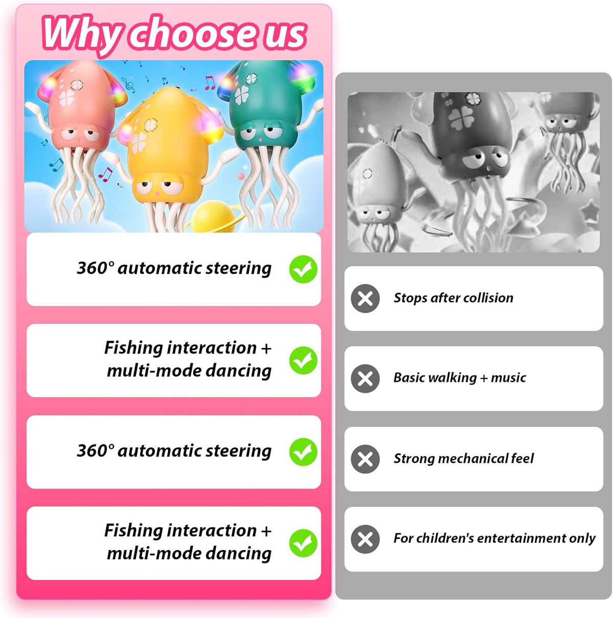Magic Electric Dancing Octopus Toy with Led Light and Music,Playful Automatic Evasion Crawling