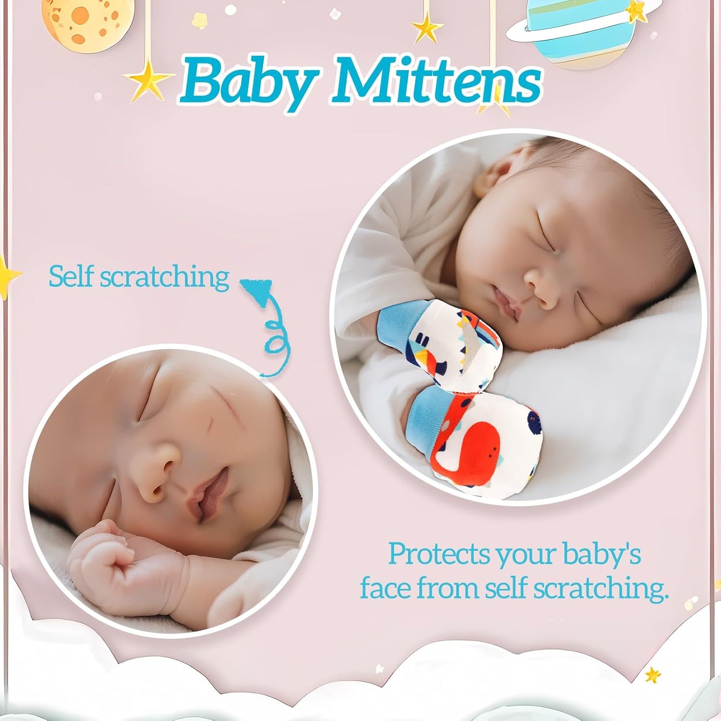 No Scratch Baby Mittens Newborn Infant Toddler Mittens Soft Elastic Wrist Gloves Mitten for 0-6