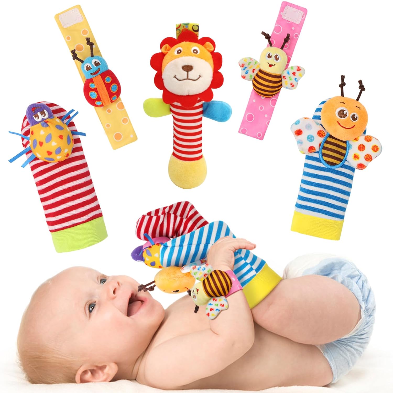 Wrist Rattles Foot Finder Rattle Toy for 0-6 Months Baby, Feet Leg Ankle Socks Arm Hand Bracelet