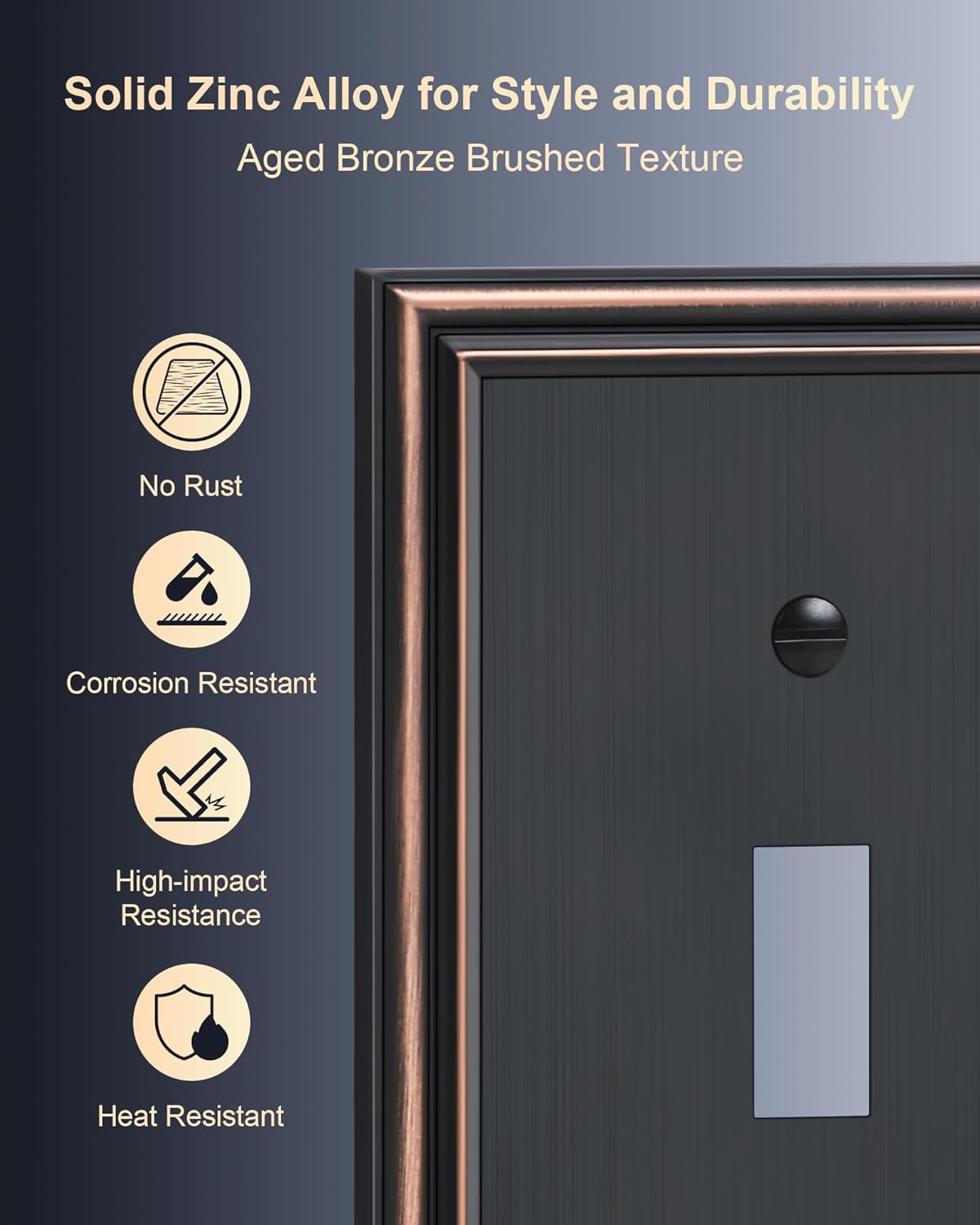 6-Pack Single Toggle Light Switch Cover Plate, Durable Solid Zinc Alloy Decorative Switch Plate