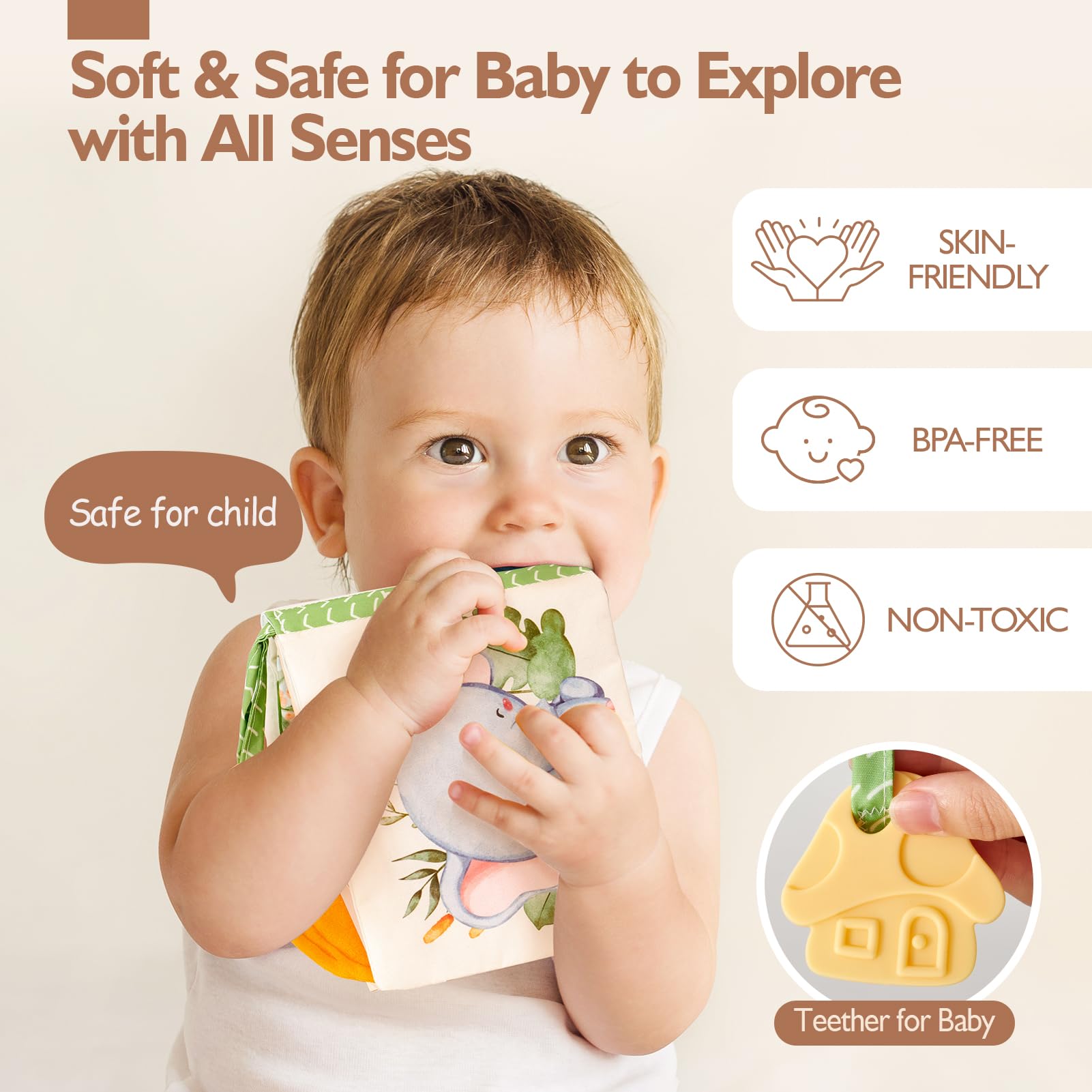 hahaland Baby Soft Cloth Crinkle Books Touch and Feel Sensory Infant Toy