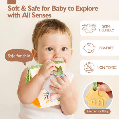 hahaland Baby Soft Cloth Crinkle Books Touch and Feel Sensory Infant Toy