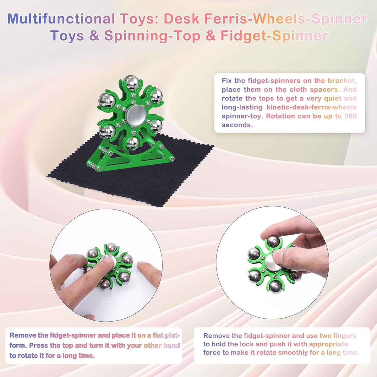 Desk-Fidget-Toys Ferris-Wheels-Spinner: Metal Kinetic-Fidget-Spinner 4mins, EDC-Toy Cool-Gadgets