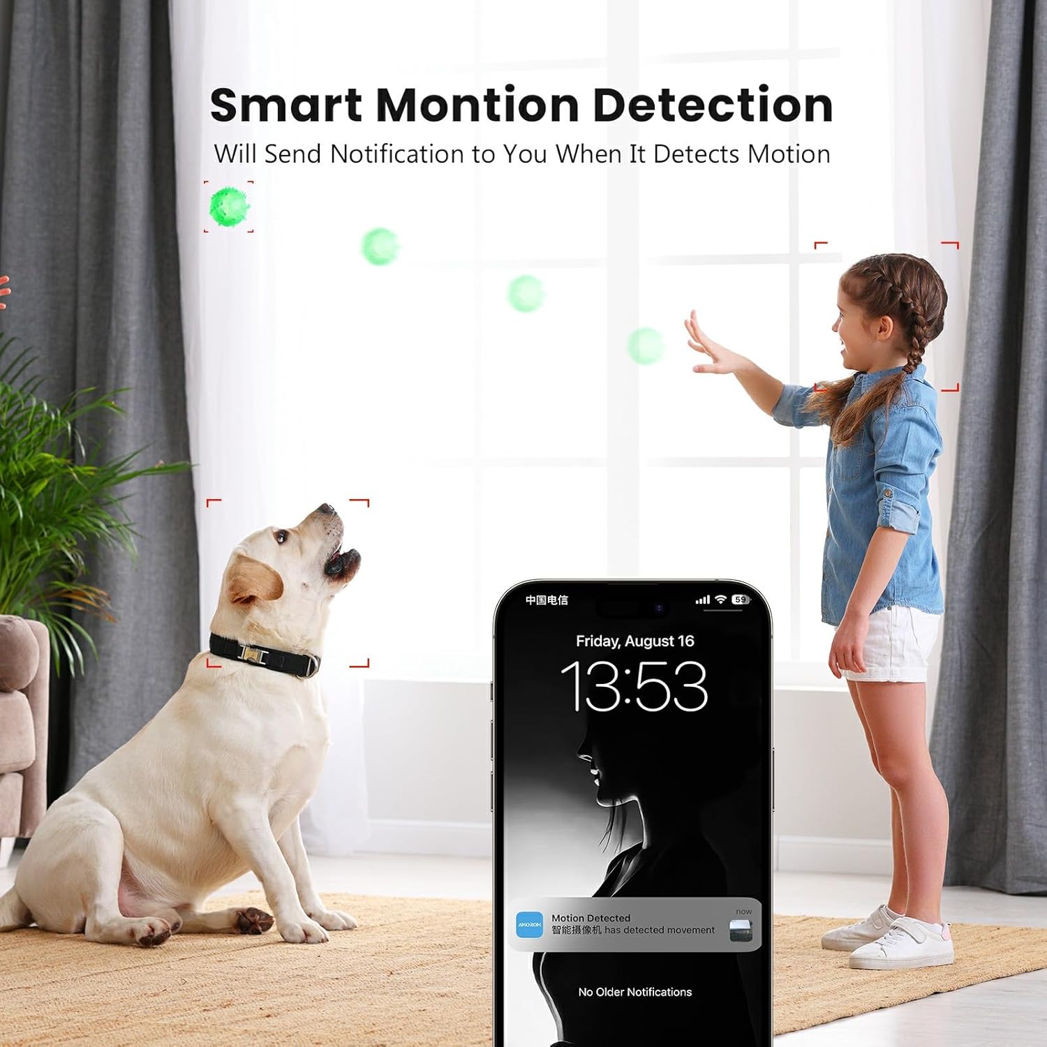 Indoor Security Camera 360° with Pan/Tilt, Pet Dog Baby Monitor, 1080P HD Night Vision, Motion