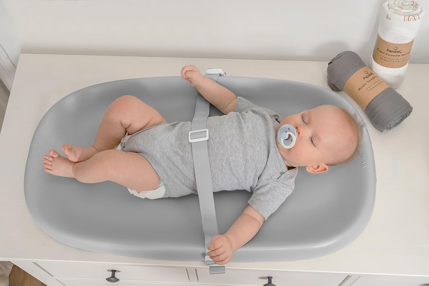 Papablic Wipeable Baby Changing Pad with Removable Safety Strap, Easy to Clean & Non-Slip