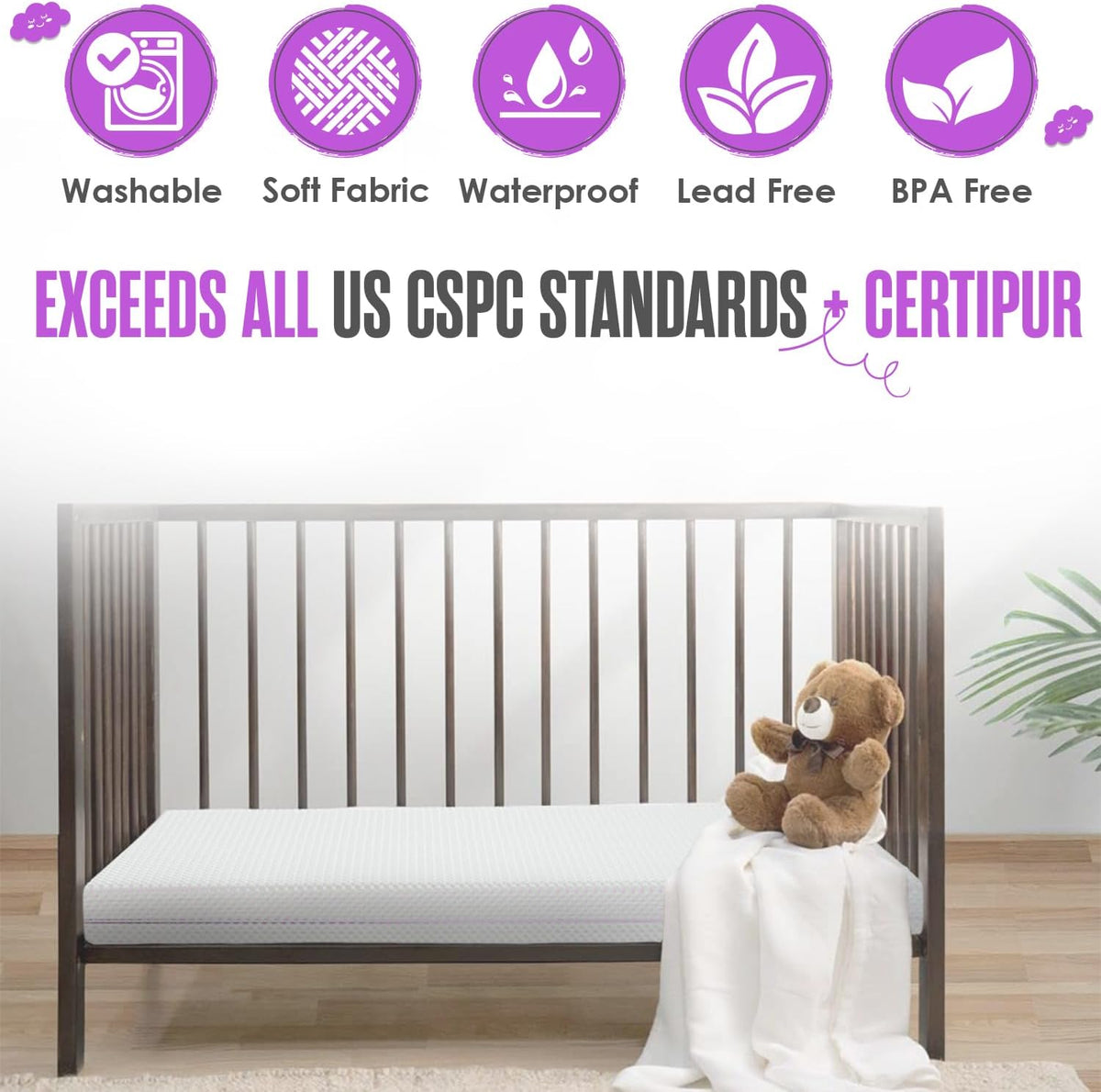 Sleepah 5.5” Crib & Toddler Bed Mattress Dual Sided Cooling Memory Foam – Waterproof Washable
