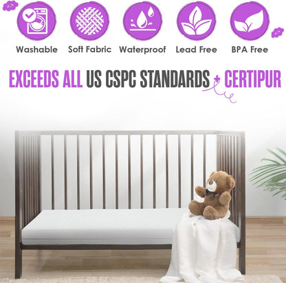 Sleepah 5.5” Crib & Toddler Bed Mattress Dual Sided Cooling Memory Foam – Waterproof Washable