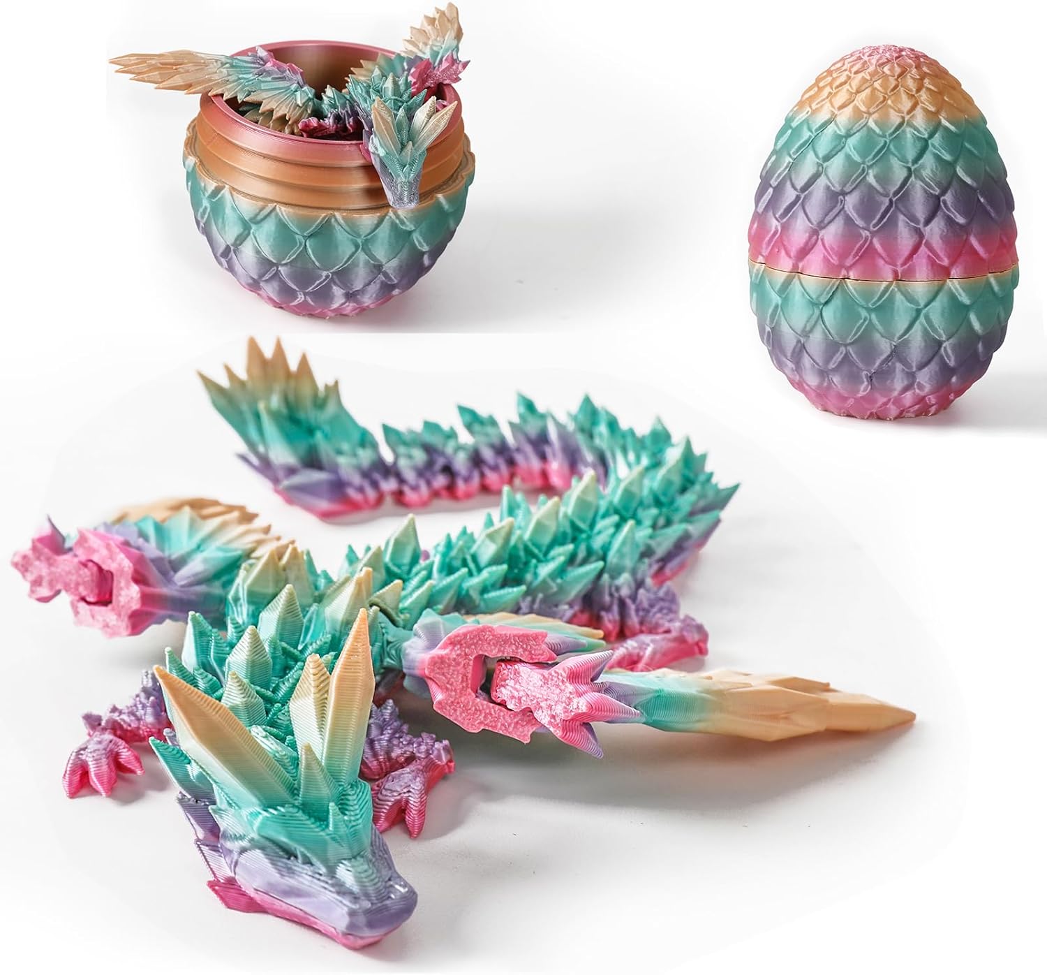 3D Printed Dragon Egg,Mystery Crystal Dragon Fidget Toys,Articulated Dragon,Home Desk Decor Easter