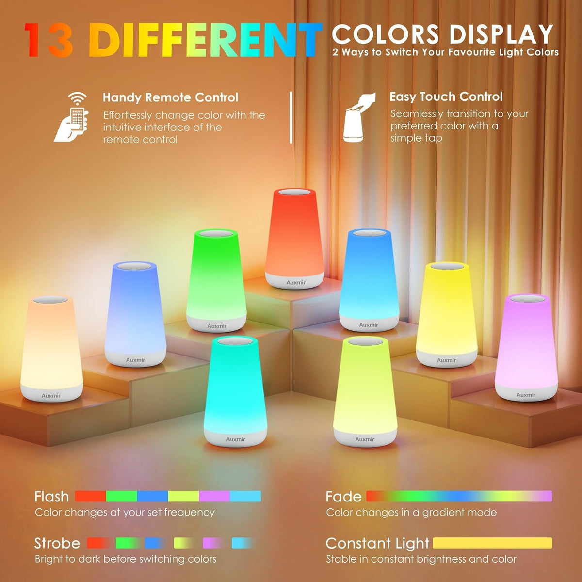 Night Light, Dimmable Touch Lamp for Bedroom, Portable Rechargeable Bedside Table Lamp for Baby