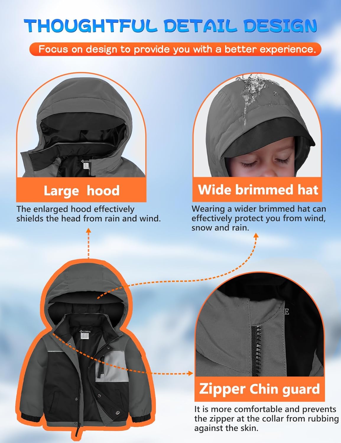 GEMYSE Toddler Boys Winter Coat Waterproof Ski Snow Jacket with Hood Thicken Warm Baby Jacket