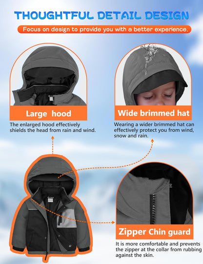 GEMYSE Toddler Boys Winter Coat Waterproof Ski Snow Jacket with Hood Thicken Warm Baby Jacket