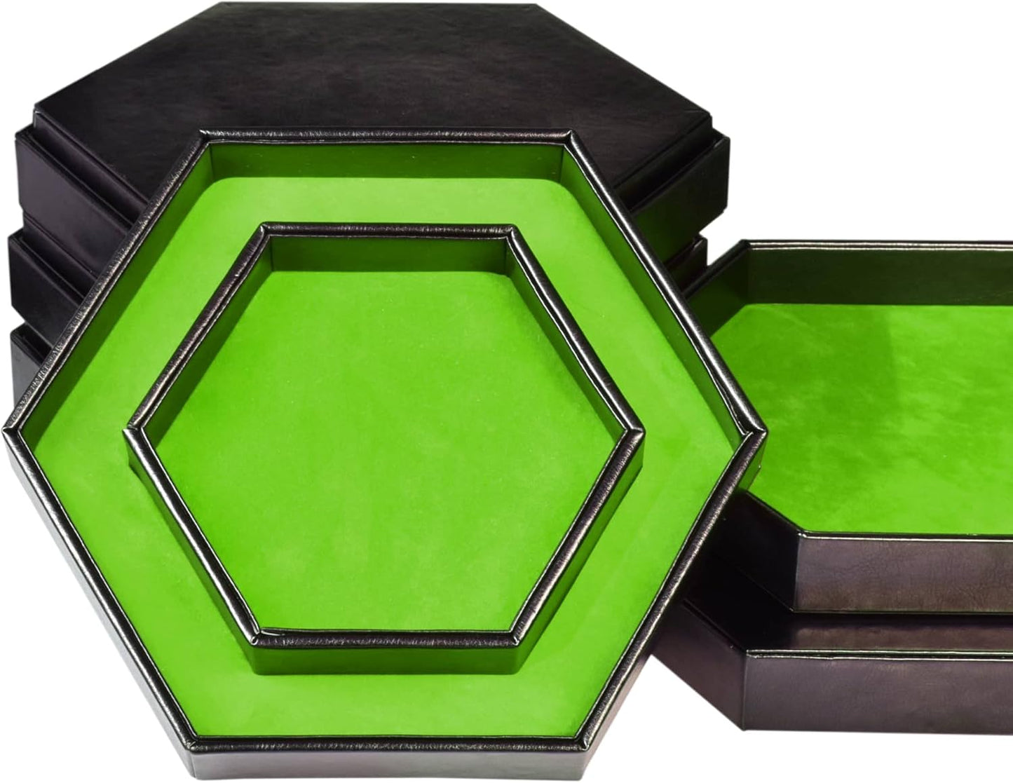 DND Dice Tray - 2 in 1 Hexagonal Rolling and Storage Tray, Faux Leather Material, Green Color