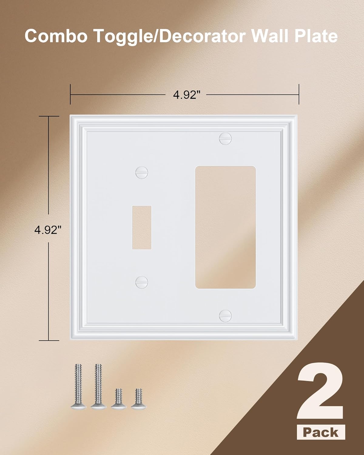 2-Pack Combo Toggle/Decorator Light Switch Cover Plate, Pure White Decorative Electrical Outlet