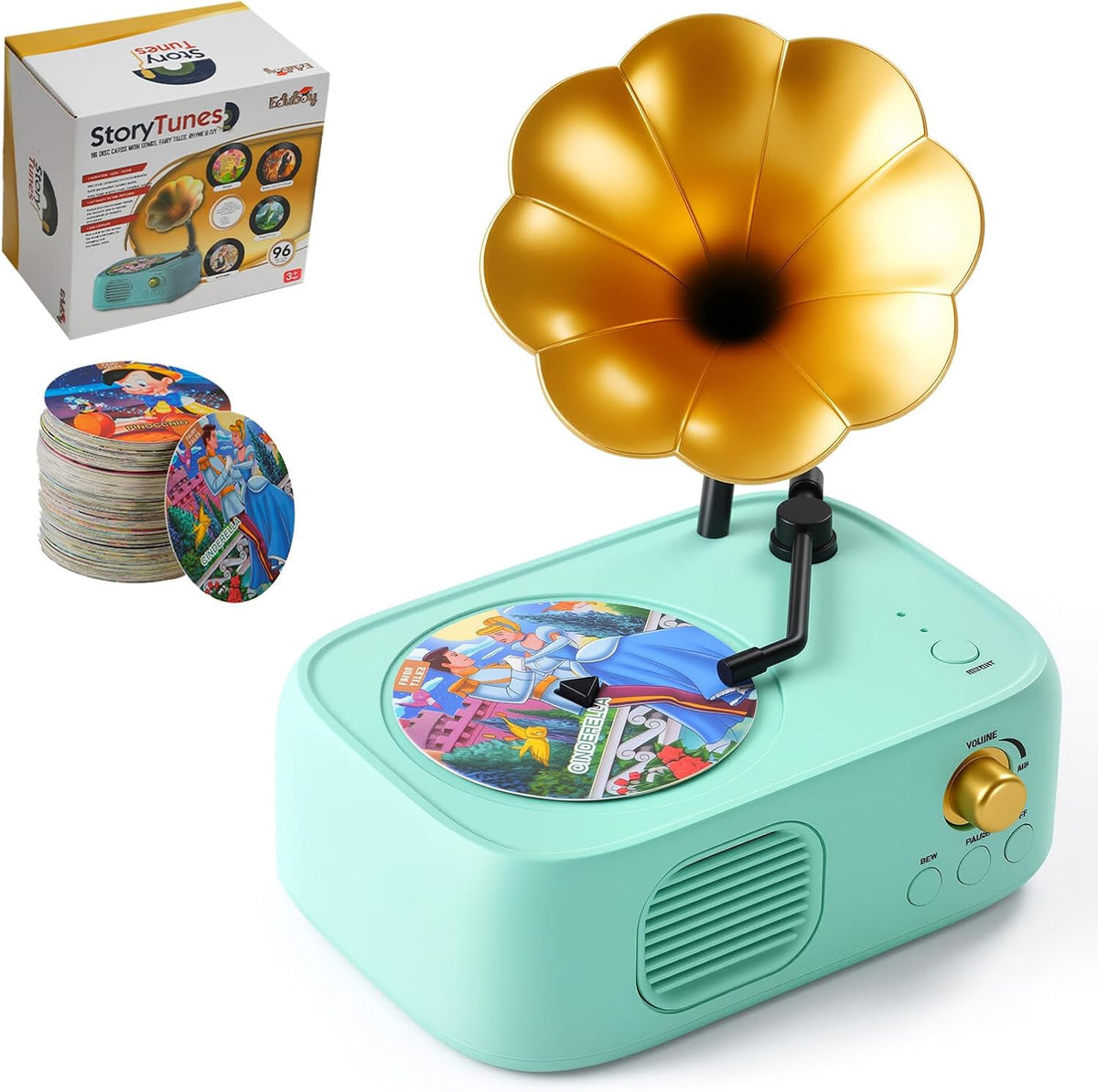 Kids Phonograph Toddler Record Player， with 96 Learning Cards, Early Education Machine Record