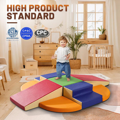 9-Piece Climbing Foam Blocks: Soft PU Leather - Baby Climb and Crawl Activity Blocks - Kids Play
