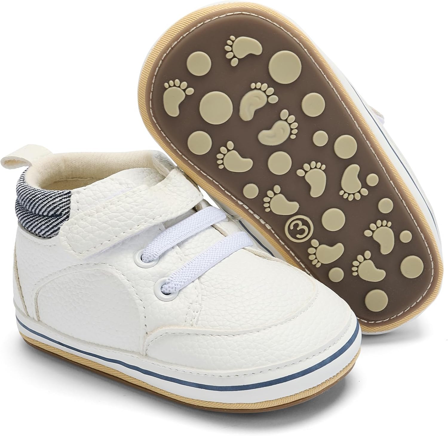 Baby Boys Girls Non-Slip Rubber Sole High-Top PU Leather Infant Sneakers Toddler Crib First Walker
