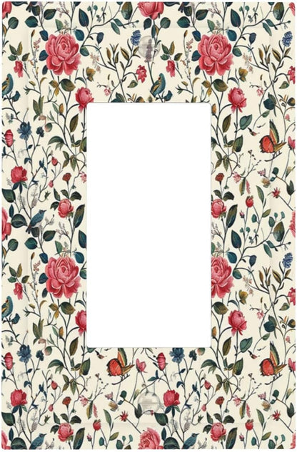 Decorative Outlet Covers Vintage Flowers Rose Leaf Bird Butterfly 1 Gang Single Rocker Light Switch
