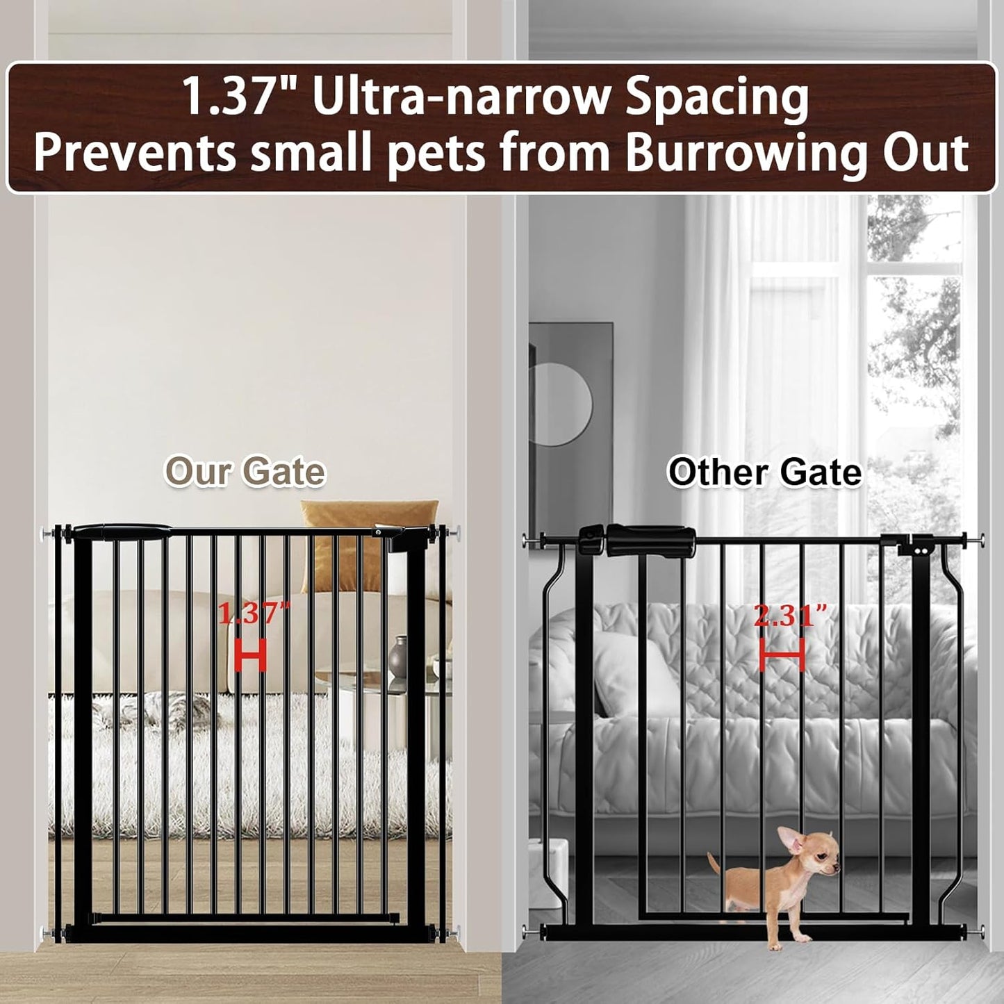 DEARBB Extra Wide Baby Gate Ultra Narrow Spacing 30.11-77.36" Pressure Mounted Double Lock Swing