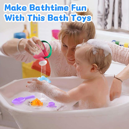 Fajiabao Toddler Bath Toys for Kids Ages 1-3 Stack, Scoop & Pour Set 5 PCS
