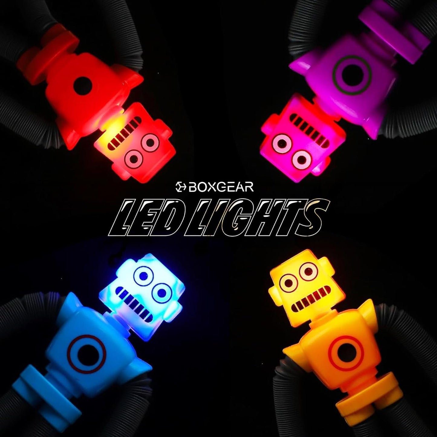 Boxgear 4 Pieces LED Shape Changing Robot Toy, Telescopic Pop Tubes Fidget Toys, Sensory Toys for