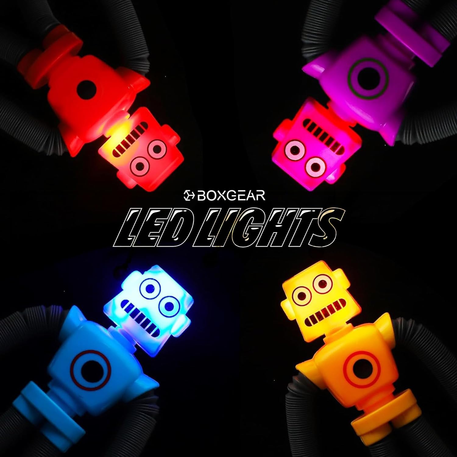 Boxgear 4 Pieces LED Shape Changing Robot Toy, Telescopic Pop Tubes Fidget Toys, Sensory Toys for