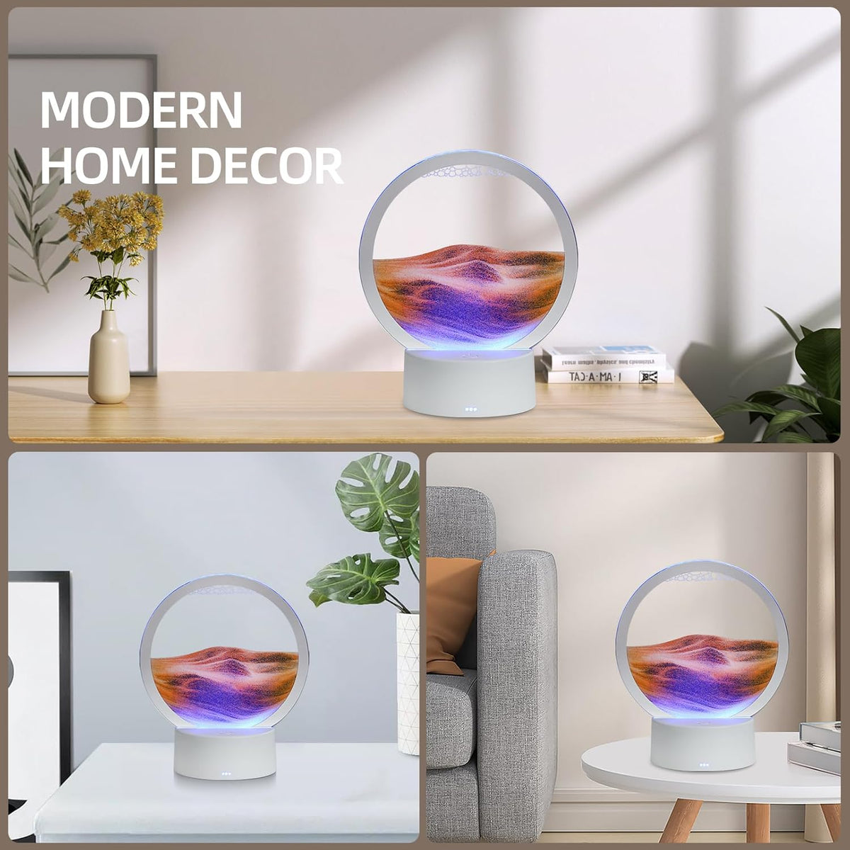 KPNUWN Moving Sand Art Liquid Motion, 3D Deep Sea Sandscape Color Quicksand Decor, Round Glass