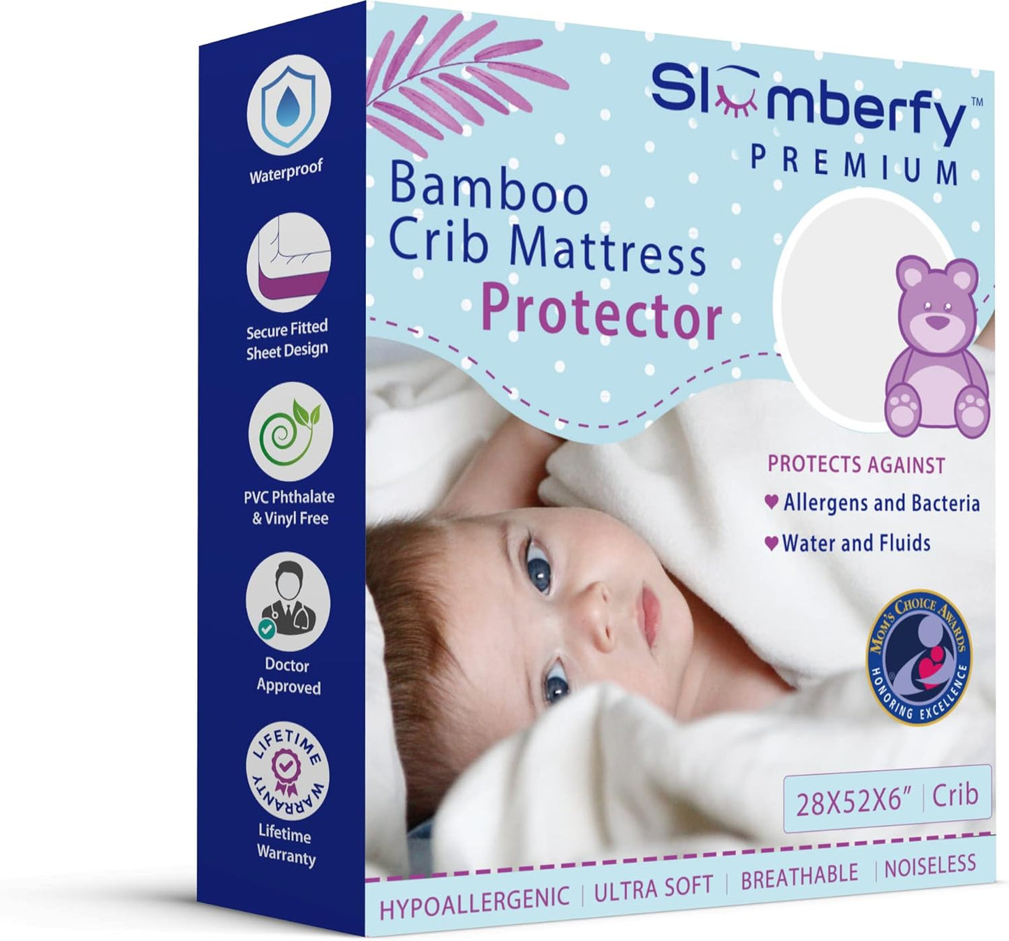 Bamboo Crib Mattress Protector by Slumberfy, Waterproof and Hypoallergenic Mattress Protector for