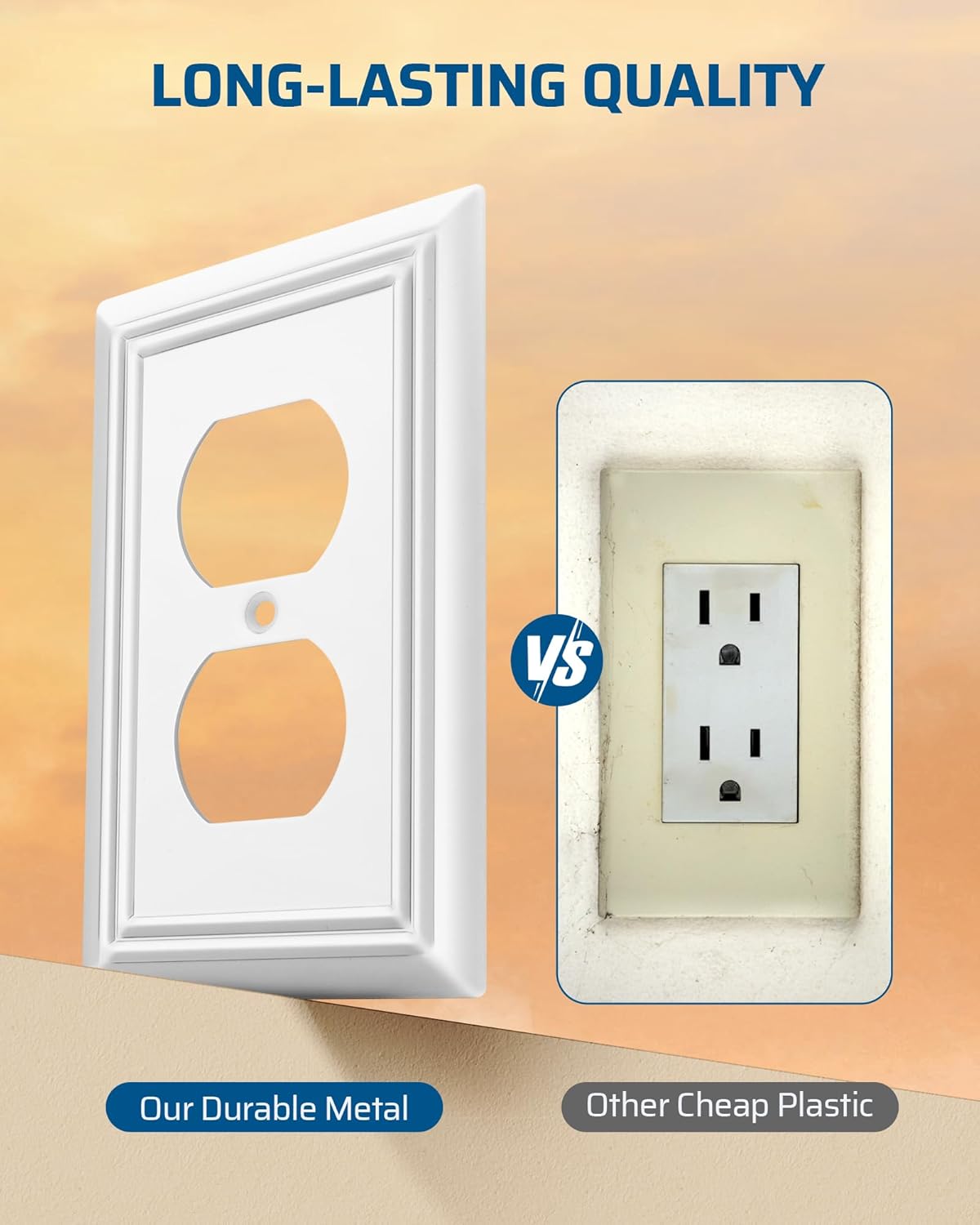 DEWENWILS 4 Pack White Outlet Cover Plate, White Metal Outlet Covers, 4.88"×3.13", Decorative