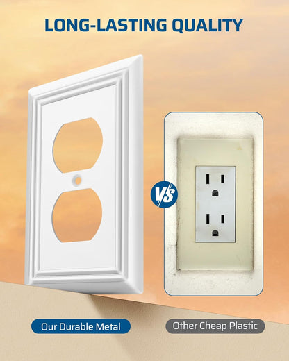 DEWENWILS 4 Pack White Outlet Cover Plate, White Metal Outlet Covers, 4.88"×3.13", Decorative